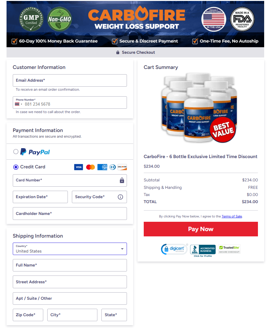 CarboFire Official Website Secure Order Page